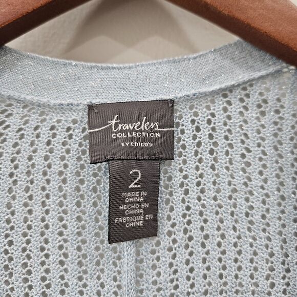 Chicos Travelers Collection Womens Sparkly Open Knit Cardigan Size 2 Lagenlook - Picture 4 of 11